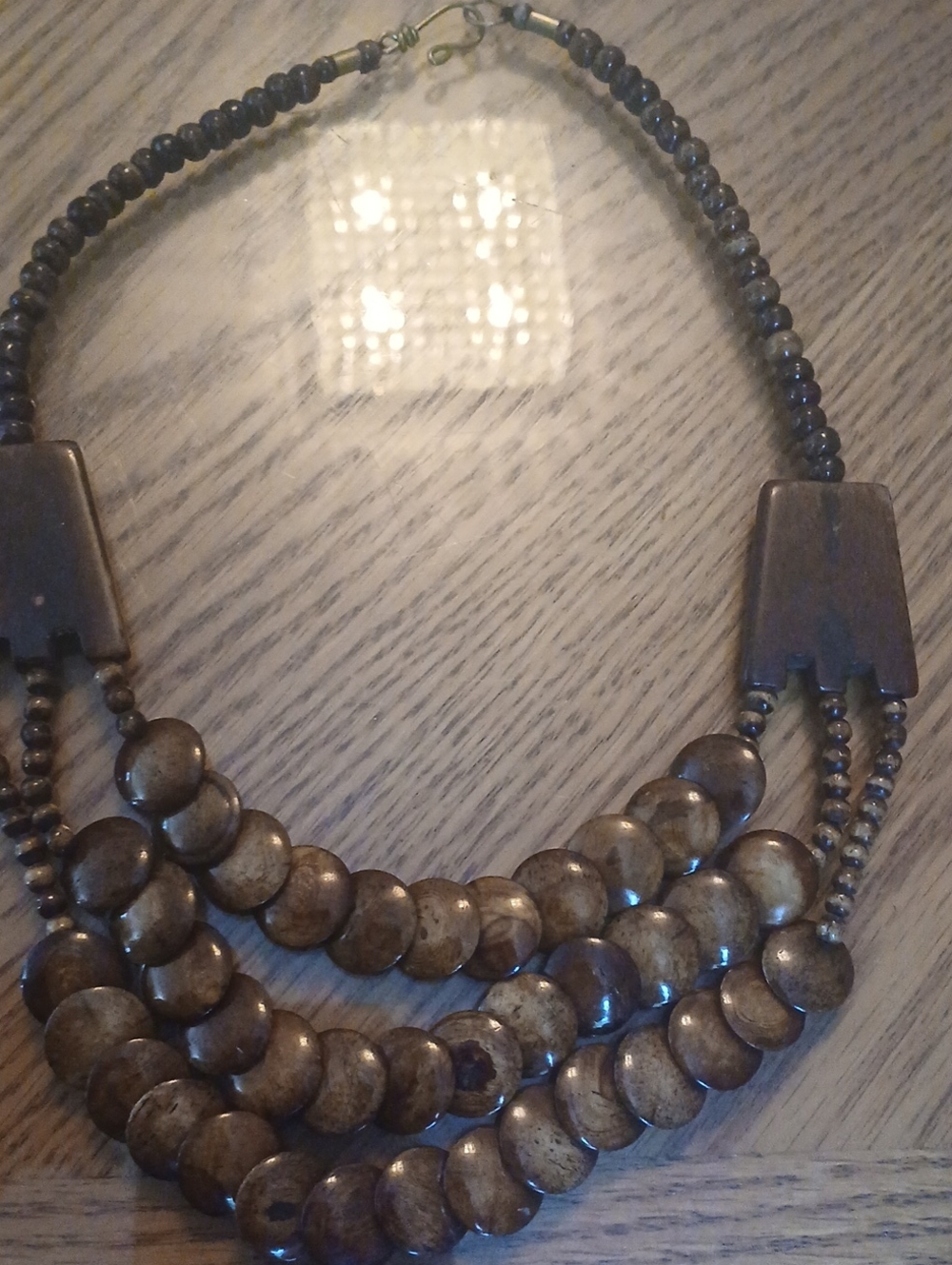 Source Unknown Multi-Strand Brown Disc Necklace